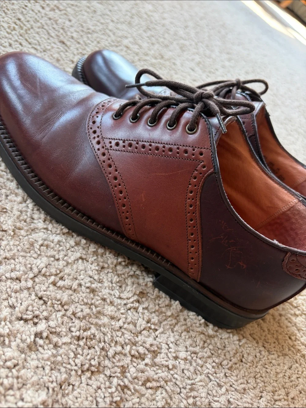 Florsheim @ ease Two-tone Brown Leather Oxford Brogue Saddle Shoe Mens 10.5 M